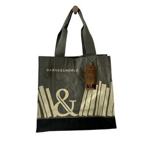 Barnes & Noble Organic Cotton Canvas‎ Tote Bag Gray Black Re-Wrap New With Tags